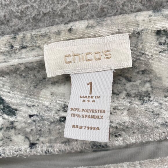 Chicos Top Womens 1 US 8 Blue Abstract Art Velvet 3/4 Sleeves Pullover Stretch - Picture 5 of 9